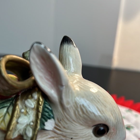 1996 Fitz and Floyd Christmas Holiday Rabbits Creamer Sugar Relish Dish - Picture 13 of 14